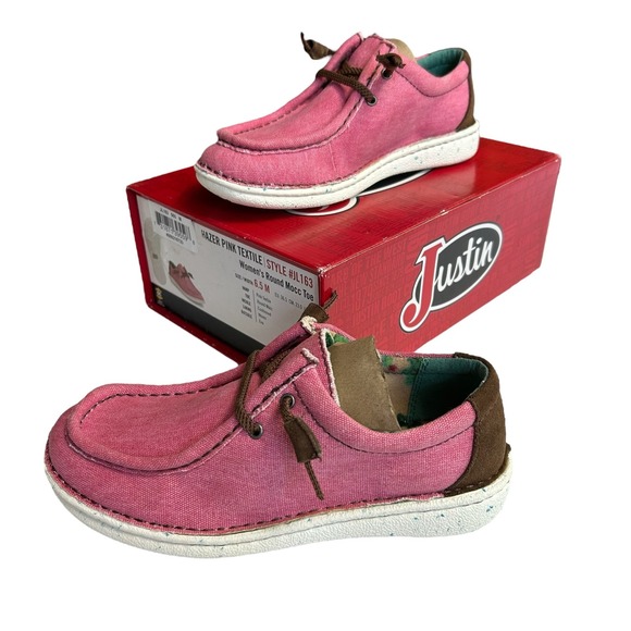 Justin Hazer‎ Shoes Womens Size 6.5 Pink Textile Round Moc Toe Casual JL163 New - Picture 1 of 14